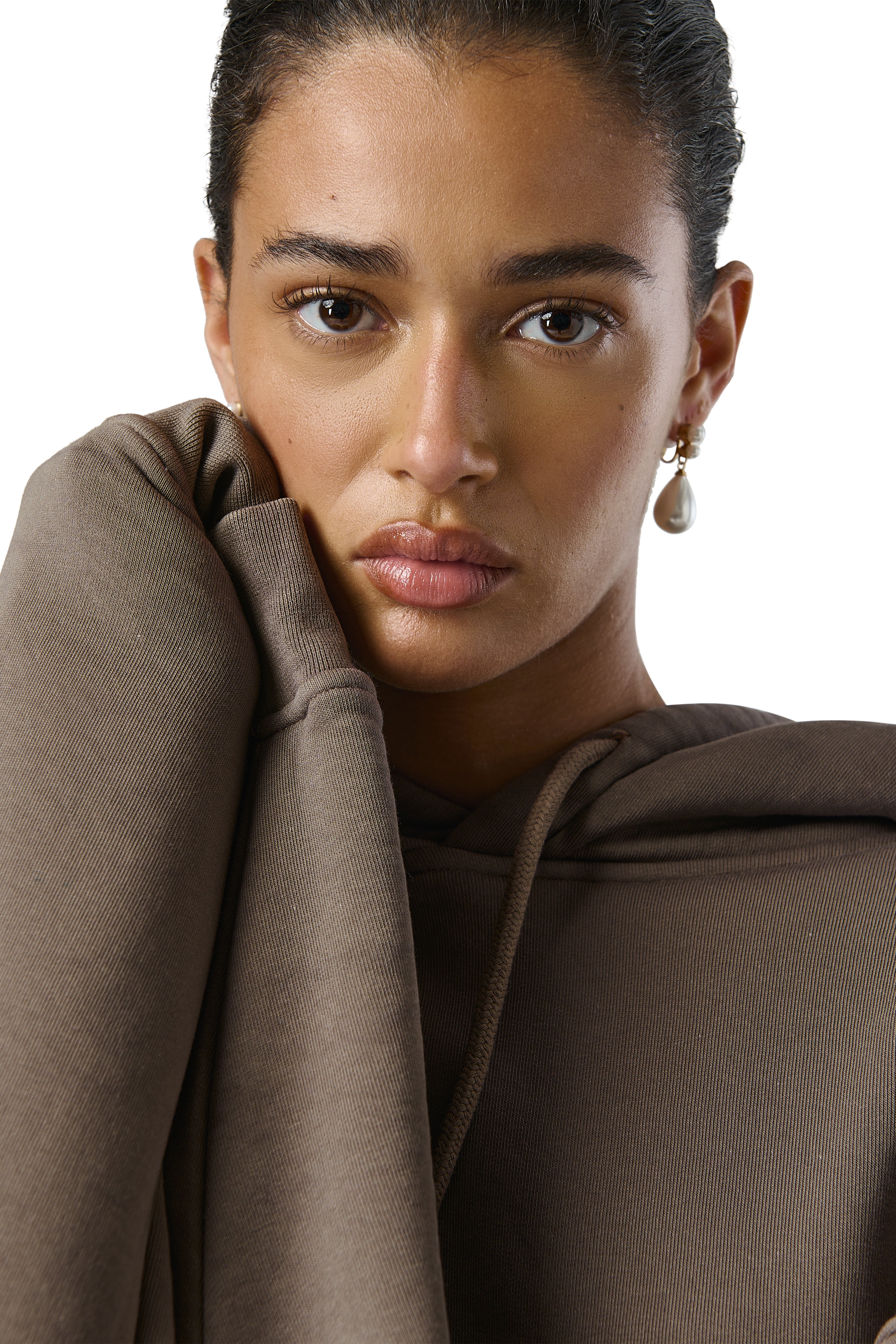 Model Iman is 5'8 and wears size S.